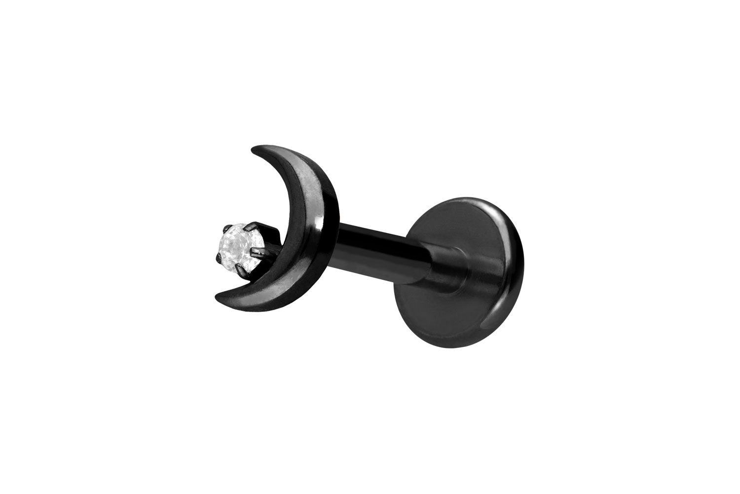 Titan Labret Piercing mit Push Fit MOND + KRISTALL